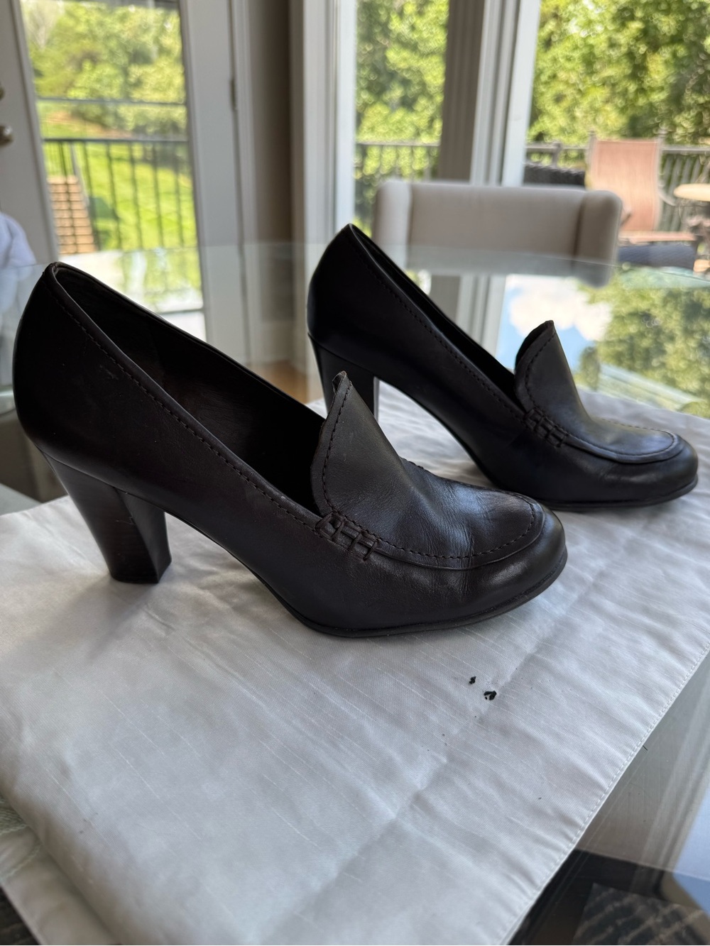 Franco Sarto Dark Brown Leather Cone Heel Pumps